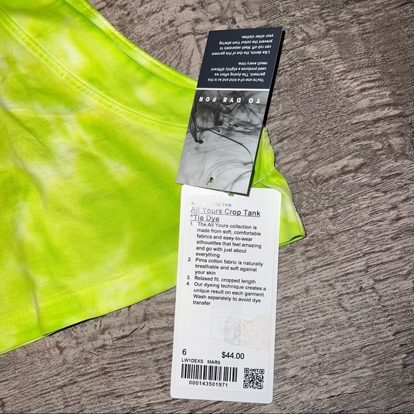 Size 4/6 NWT lululemon All Yours Cropped Cotton Tank Top 
Tie Dye MAR9 Green - Picture 2 of 7